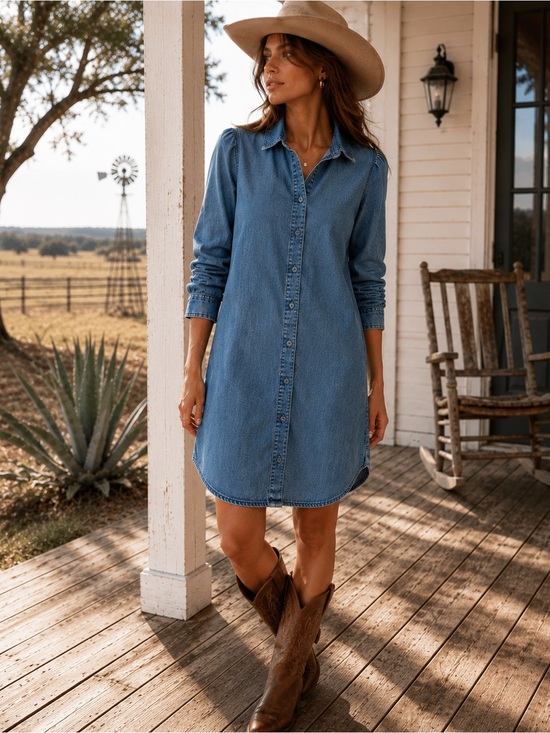 F&F Dresses & Skirts - F&F Women’s Size 2 Denim Shirt Dress Chambray Button Down Casual Chic Western